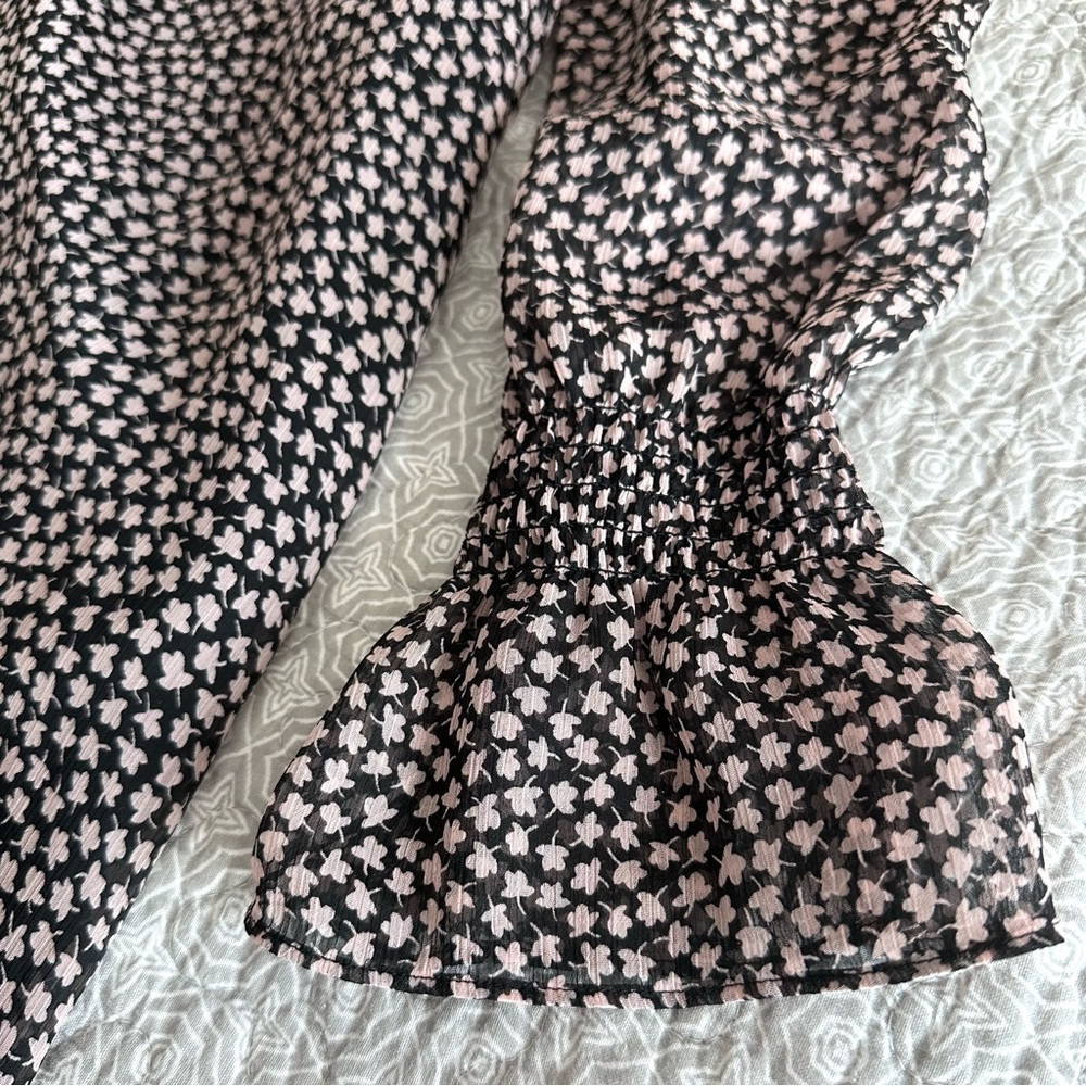 BODEN Black Pink Ditsy Floral Chiffon Long Sleeve A-line Midi Dress Size 10L - Picture 5 of 10